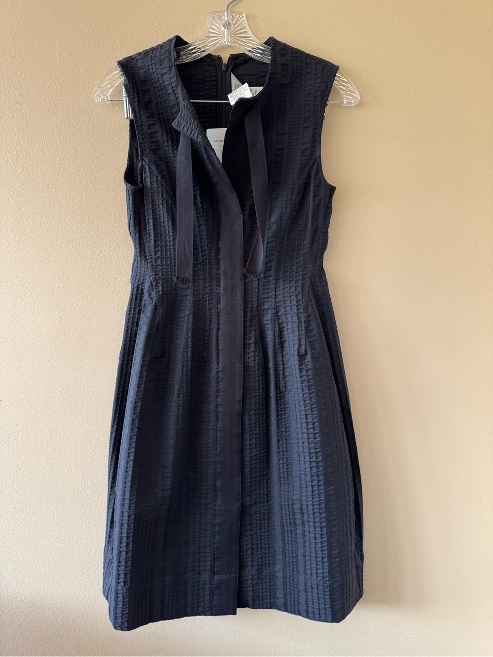 Sportmax Black Sleeveless Textured Mini Dress with Neck Tie